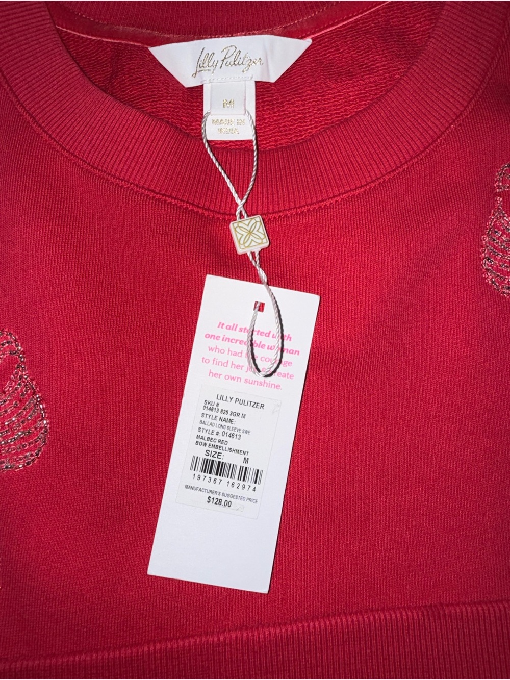 Lilly Pulitzer Red Sequin Bow Crewneck Sweater - Picture 4 of 4